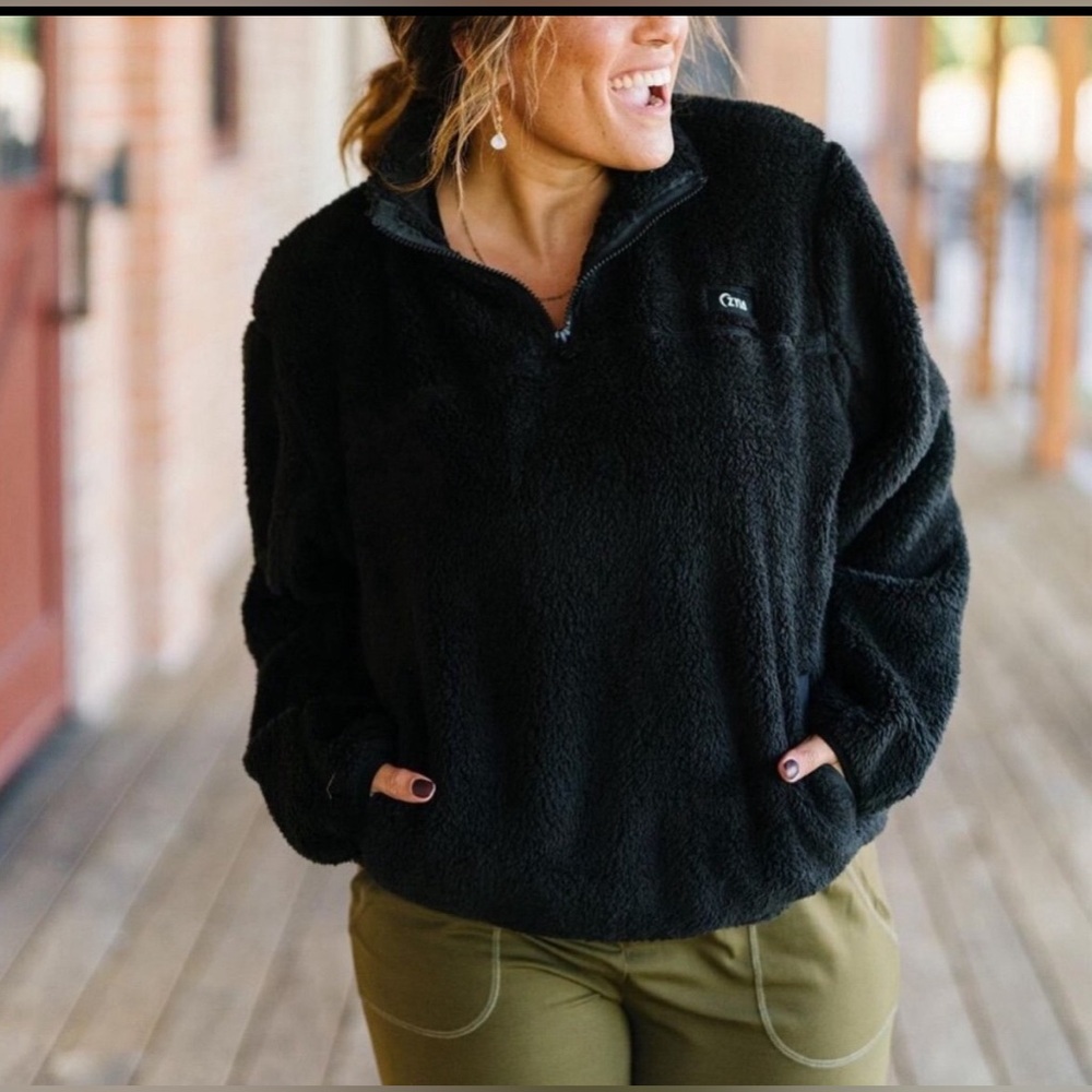Zyia Active NWT Black Sherpa Teddy 1/4 Zip w/Pocket Pullover Jacket Sz Small